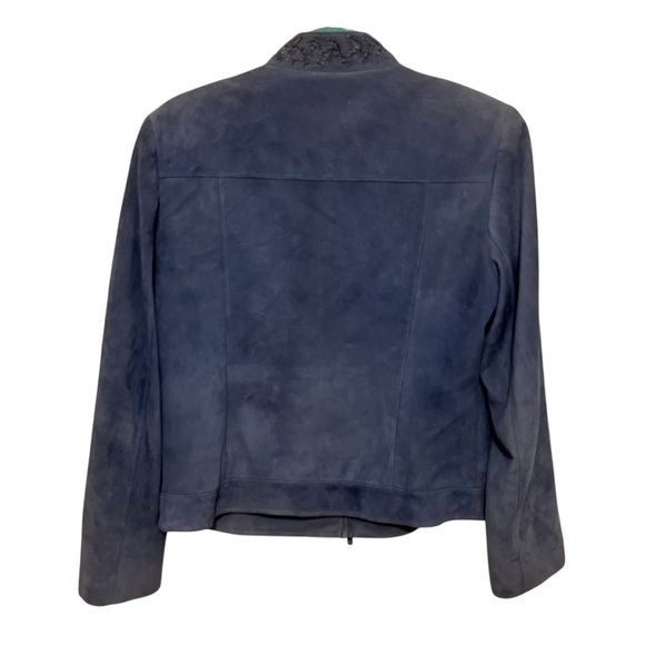 Lafayette 148 New York blue beaded suede blazer jacket zip front 10 - Picture 2 of 7